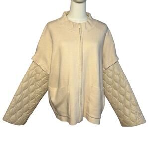 Vince Camuto NWT Cozy Season Stone Mixed Media Puffer Sleeve Zip Cardigan L